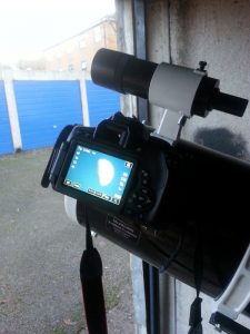 Canon 750D SLR with 2X barlow attached by a T-ring to 8" Skywatcher