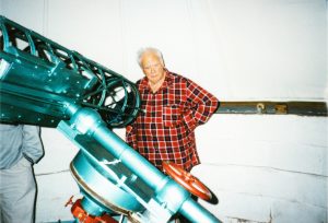 Patrick Moore visiting David's observatory in 1994