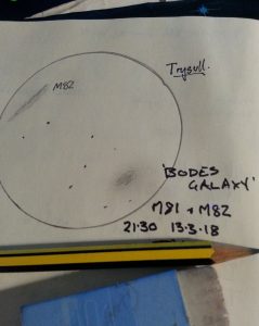 Richard's sketch of Bodes Galaxy (M81) and M82