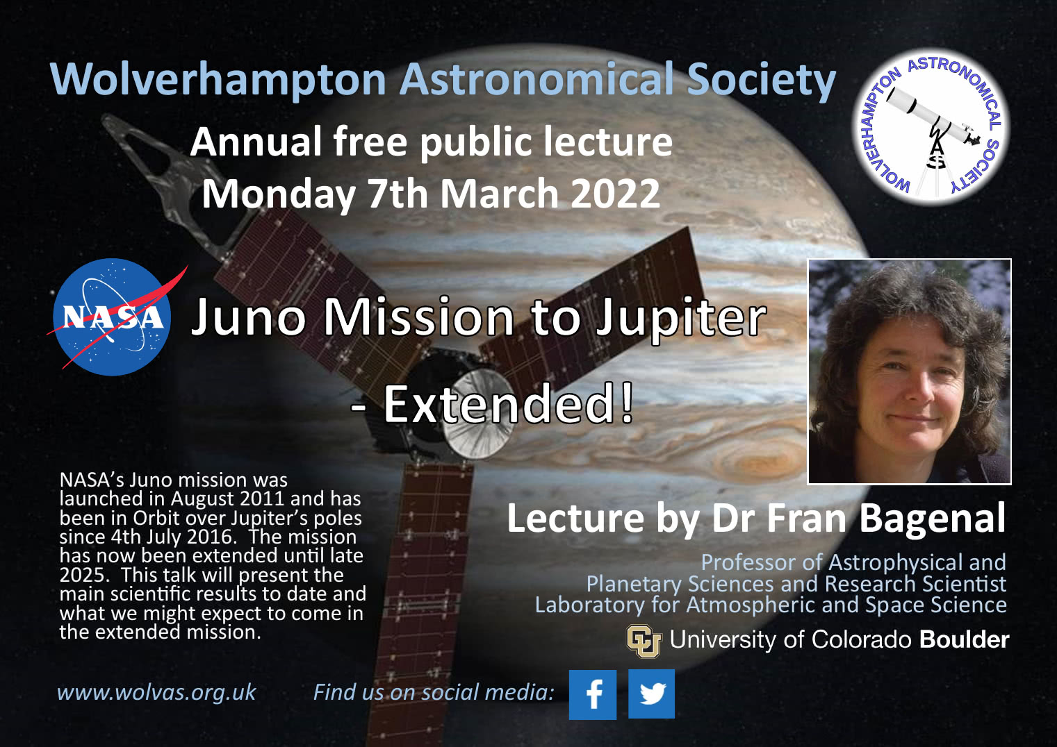 Paul Pope Talk 2022 - Dr Fran Bagenal: Juno Mission to Jupiter