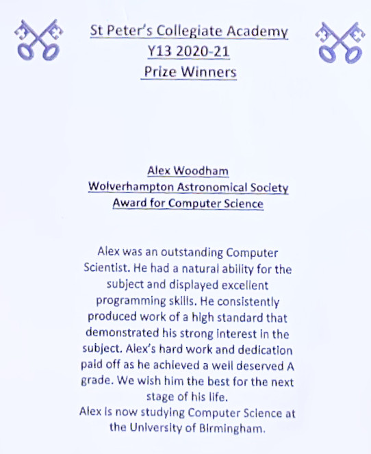 Wolvas award 2021 certificate