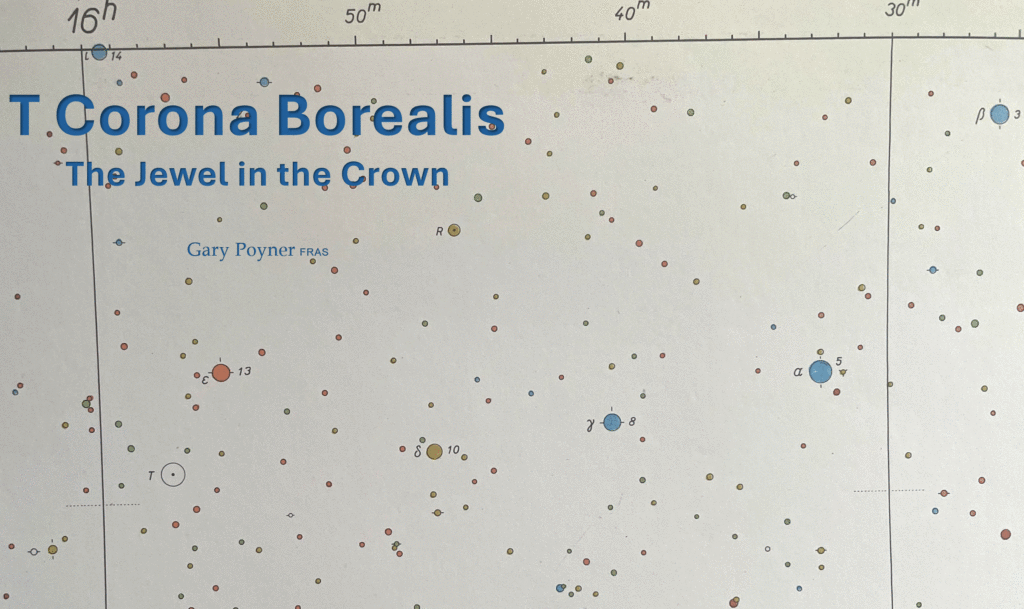 A star map showing the location of T Corona Borealis