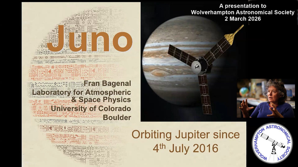 Am image of the Juno space probe in front of Jupiter