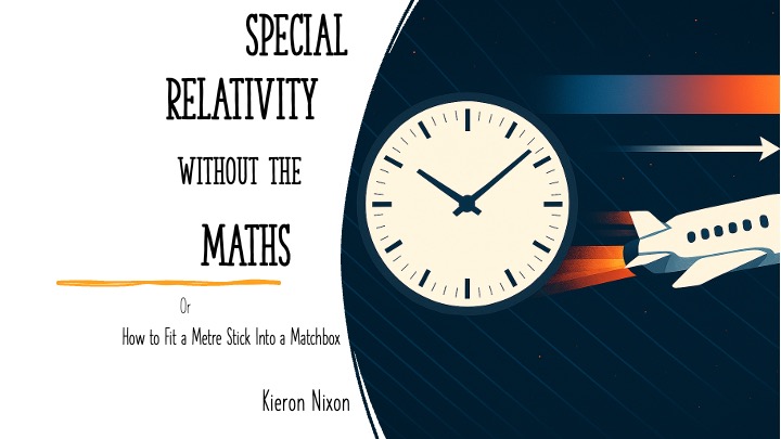 Am image showing the title of the forthcoming talk: Special Relativity without the maths
