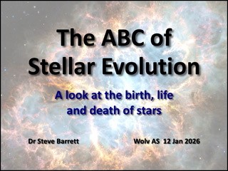 The title slide for a talk by Dr Steve Barrett - The ABC of Stellar Evolution