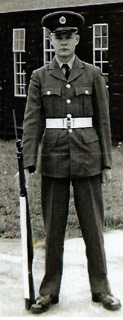 A black and white photo of Chris in his RAF uniform