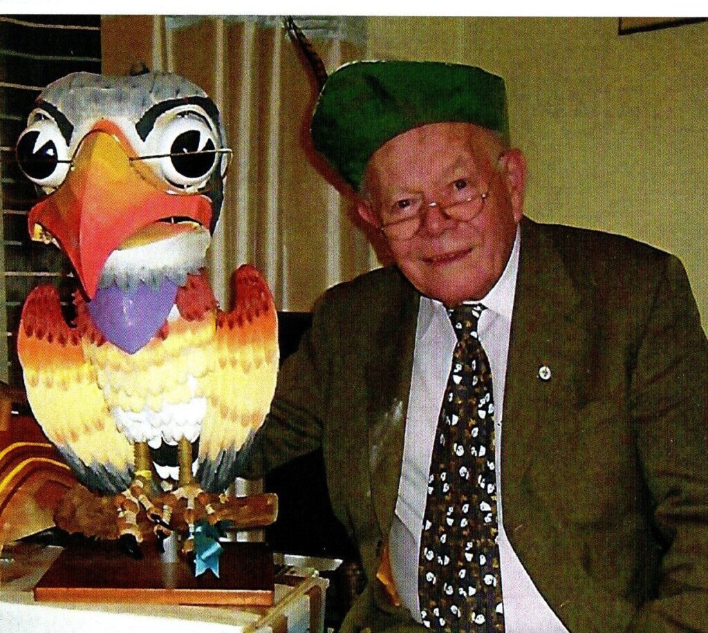 A photo of Chris Heath with the ‘pet’ bird he made to amuse the family